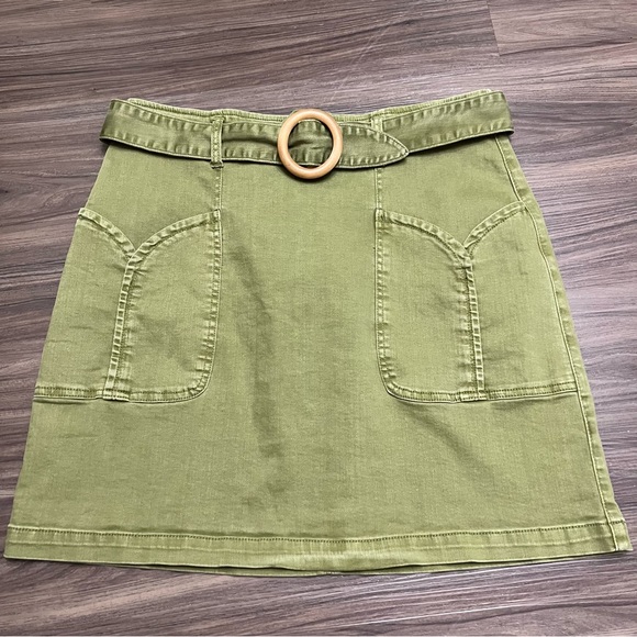Anthropologie Pilcro Charlie Belted Mini Skirt in Army Green Size 14 - Picture 3 of 10